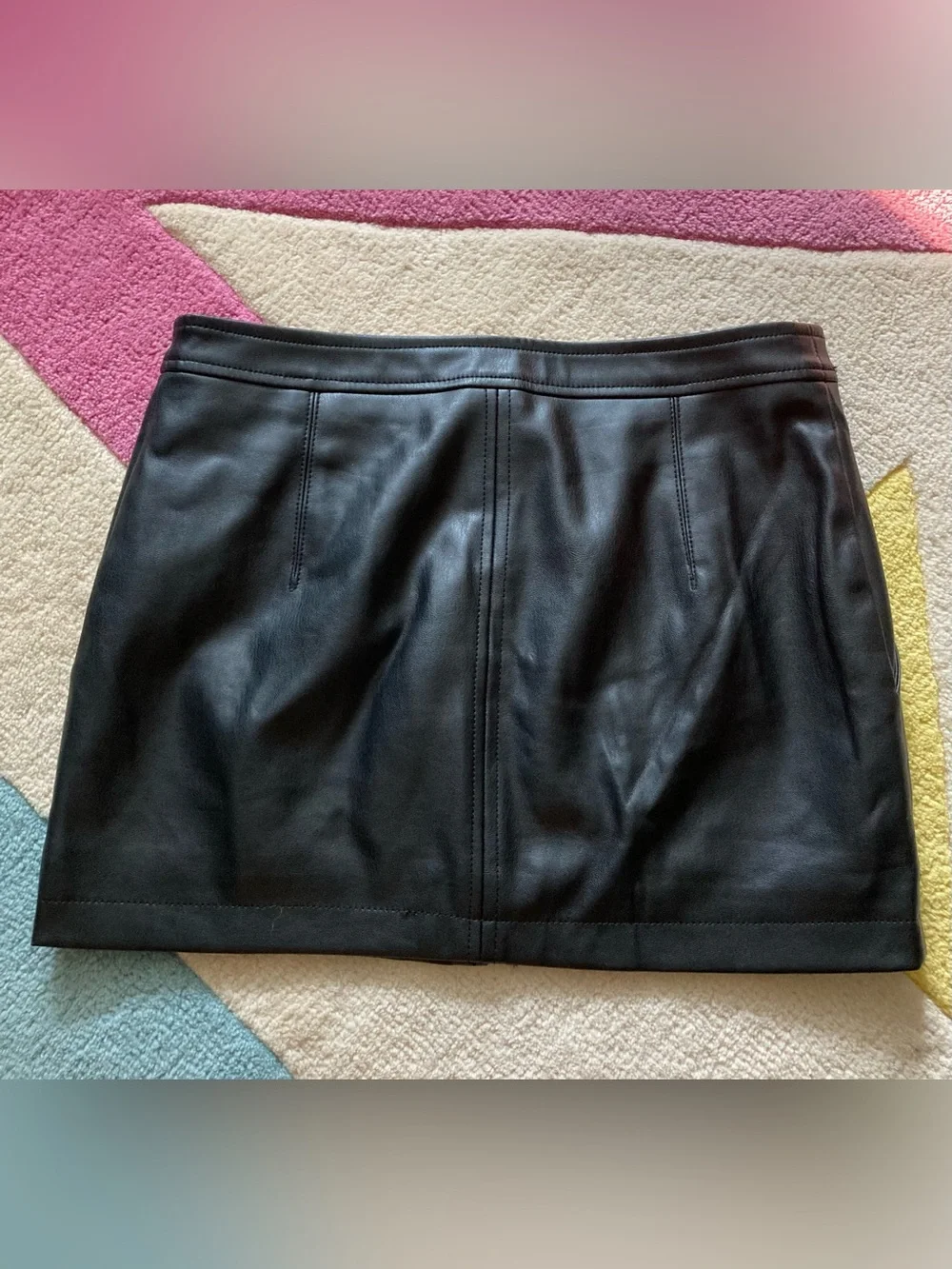 Free People Maya Mod Black Faux Vegan Leather Mini Skirt Zipper Front Pockets 0